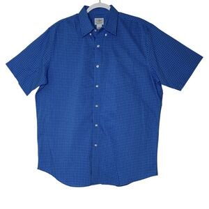 LL‎ Bean Shirt Mens Large Blue Plaid Button Down Short Sleeve Traditional Fit